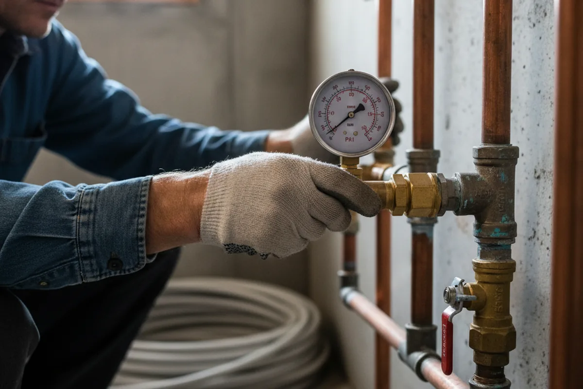 Pressure testing a repaired line during Water Line Repair in Crystal Beach